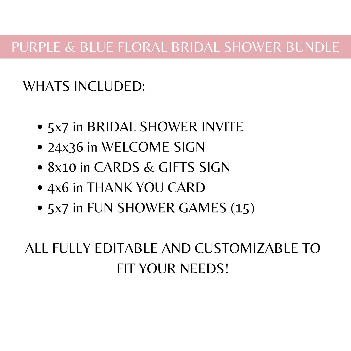 Pink Floral Bridal Shower Bundle Fully Editable Customizable Bridal Shower Templates Instant Download Easy To Use