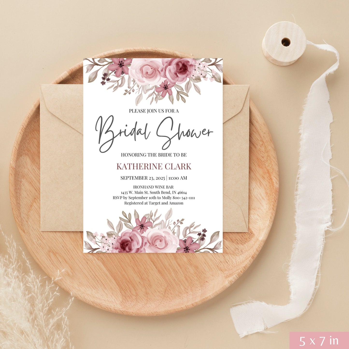 Pink Floral Bridal Shower Bundle Fully Editable Customizable Bridal Shower Templates Instant Download Easy To Use