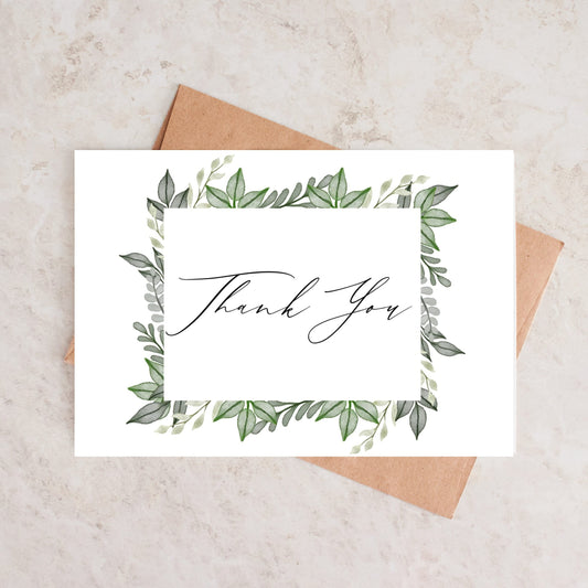 Green Floral Thank You Card A2 Comes With Envelopes Pack of 6