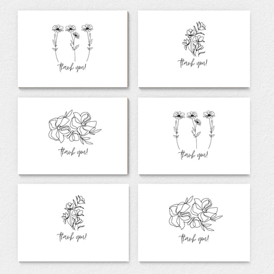 Thank You Black and White A2 Cards Variety Pack Comes With Envelopes Pack of 6