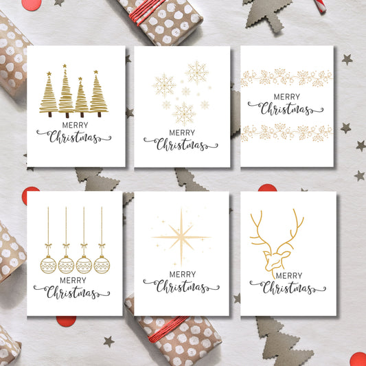 White and Gold Merry Christmas Variety A2 Card Pack Comes With Envelopes Pack of 6