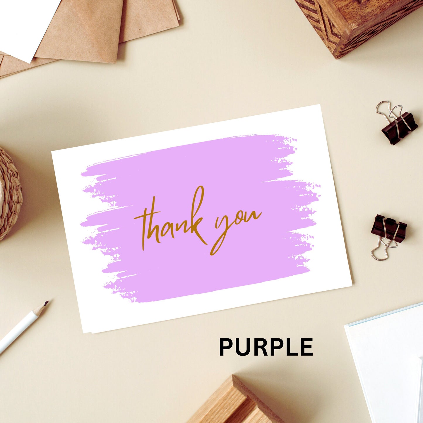 Painted Gold Thank You Card A2 Comes With Envelopes Pack of 6 Choose From Multiple Colors